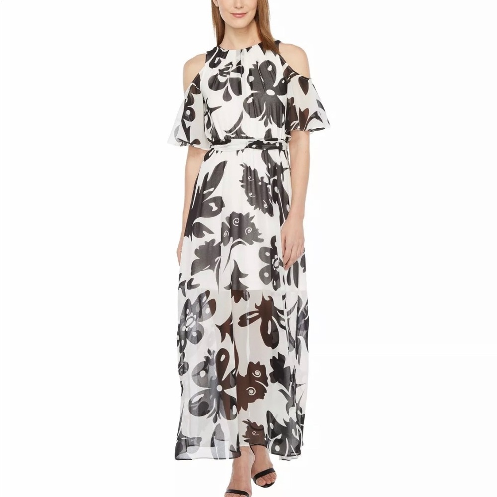 📂 Calvin Klein Floral Drop Shoulder Maxi Dress